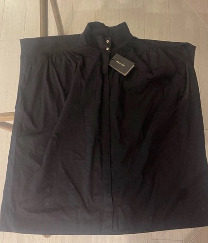 Massimo Dutti Black High Neck Gathered Blouse XL NWT