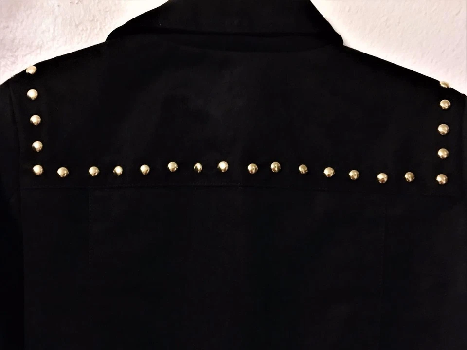 NWT BELLE & SKY BLACK FAUX SUEDE JACKET GOLD STUDDED YOKE ZIPPER Sz M MSRP $100 - Image 4 of 4