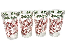 Hazel Atlas Set Of 4 Vintage MCM Glass Merry Christmas New Year Tumblers 1960s