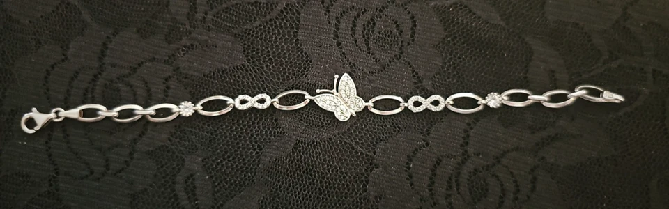 Pulsera mariposa circonita cúbica de plata de ley 925 7,4 pulgadas boda Navidad Foto 3 de 4