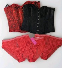 Burlesque Style Bundle:2 Corset Basques & 3 M&S Matching Lace Knickers Red/Black