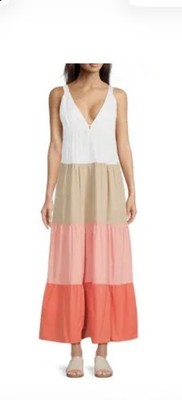 The Area Stars Tiered Colorblock Woven Summer Maxi Dress Size Small New with Tag