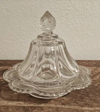 Antique EAPG Clear Glass Crystal Covered Butter Dish or Trinket dish