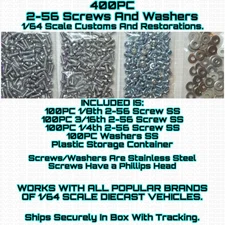 400PC 2-56 Screw & Washers FOR 1/64 Scale Customs Restorations Hot Wheel & Other