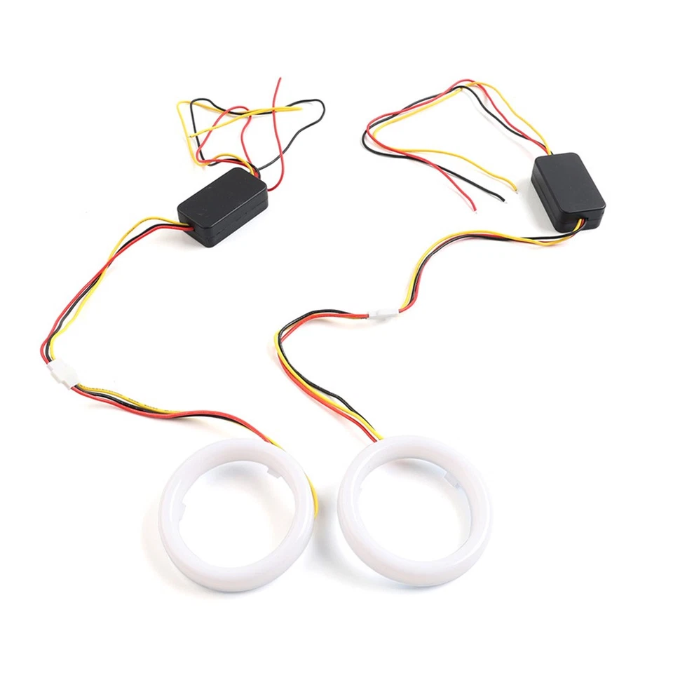 2x White Amber 95MM Switchback LED Angel Eyes Halo Rings Car Headlight Retrofit - Image 2 of 4