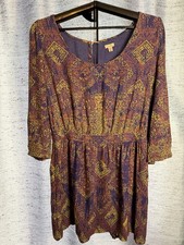 Ecote Urban Outfitters Boho Geo Print Empire Mini Dress * 1 Back Button Missing