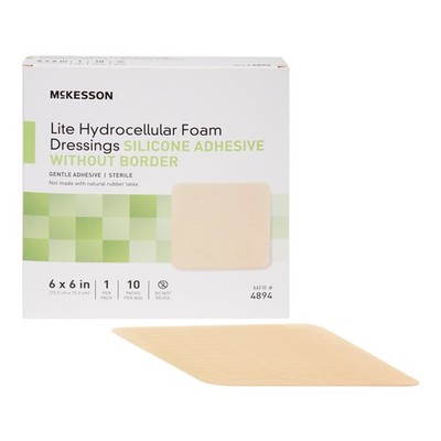 McKesson Lite Thin Foam Dressing 6 x 6'' Square No Border 200 per Case