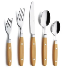 20-Piece Retro Stainless Steel Flatware Set with Ginger Yellow Handles