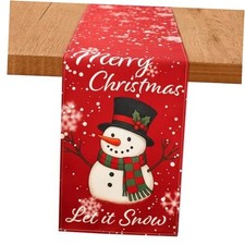 Christmas Table Runner, 13x87 Inch Red Snowman Let It Snow Table 13 87inch