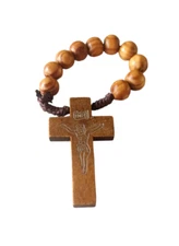 2xRosaries Finger Ring Olive Wood Holy Land Jerusalem Hand Made Cross Prayer