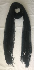 Sequin Shawl Scarf Embroidery Long fringe 68x 24 inc