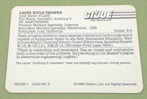 Tarjeta coleccionable de acción GI Joe 1986 #3 Flash Milton Bradley Hasbro ARAH JTC - Imagen 2 de 2