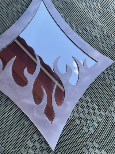 Hand Made Mirror Diamond Shaped & Flames Brushed Stainless Steel 52x62cm - Picture 5 of 12