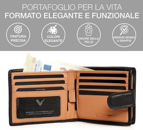 ® Portafoglio Uomo Pelle Vera Con Blocco RFID - Portamonete Uomo Con Cerniera Fa - Foto 4 di 12