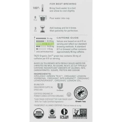 TAZO Bio Zen Grüntee 16ct - Zitronengras & Minze, koffeinhaltig - Bild 2 von 6