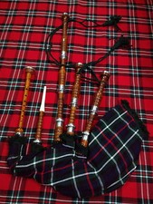 GREAT HIGHLAND BAGPIPE ROSEWOOD NATURAL COLOR SILVER MACKENZIE TARTAN