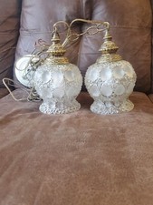 Vintage Hollywood Regency Double Swag Pendant Light with Pressed Glass Globes on 60" Chain — listing 6