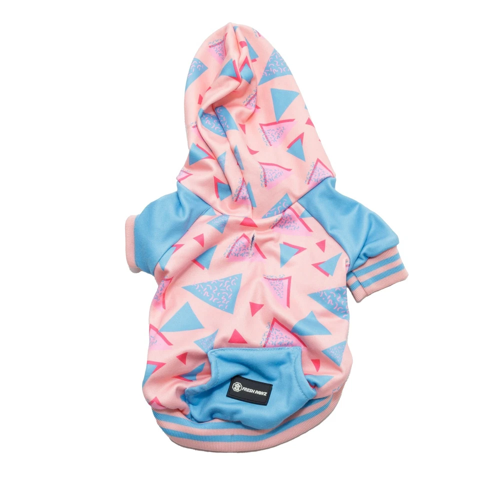 Fresh Pawz L Pink Blue Triangle Dog Pet Hoodie Poly Spandex Back Kangaroo Pocket - Image 2 of 4