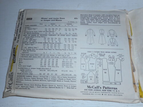 Vintage 60er Jahre McCalls Gr. 10 6959 Kleid Pullover und Bluse Schnittmuster - Bild 2 von 2