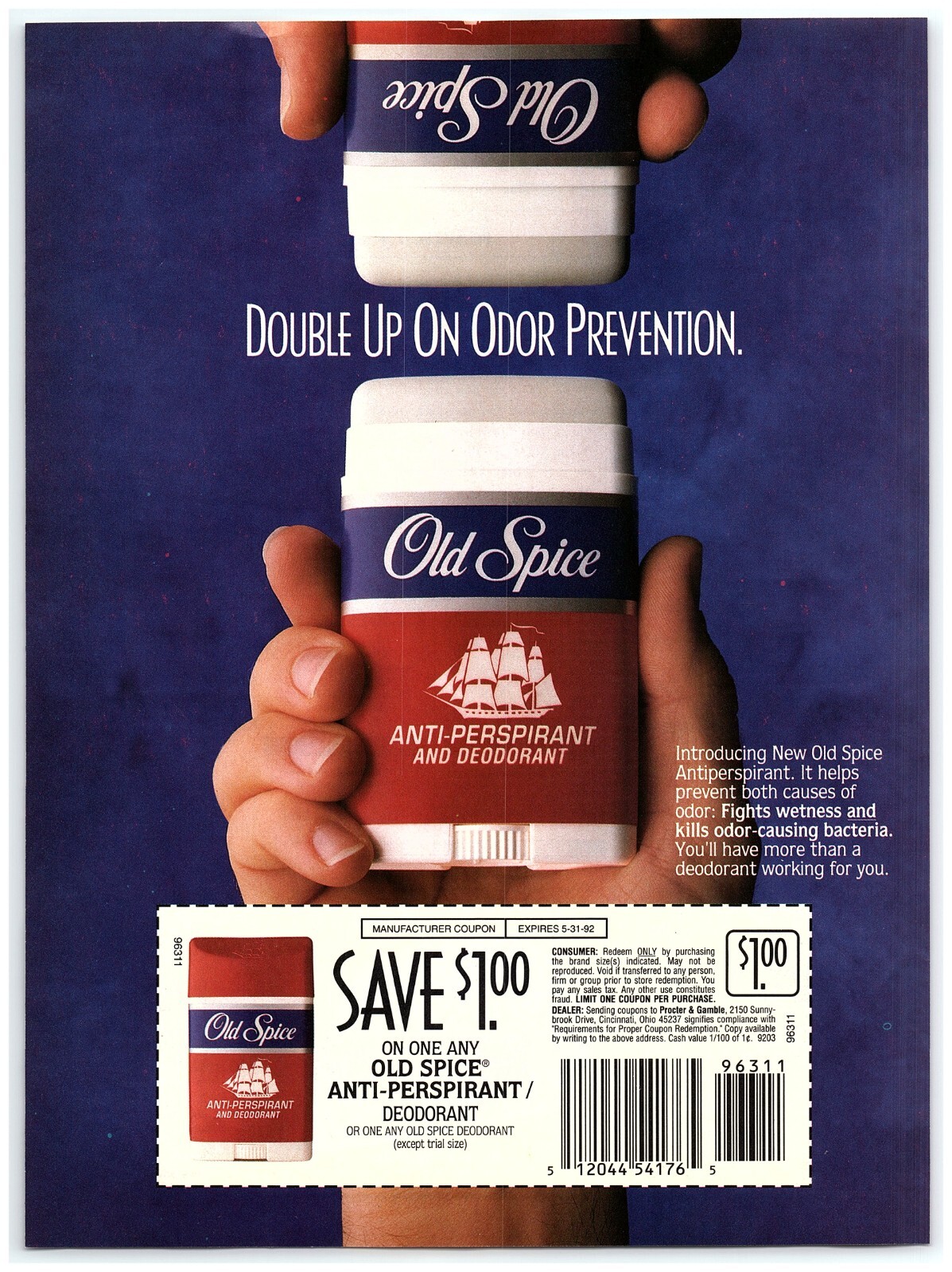 1992 Old Spice Print Ad, Antiperspirant Deodorant Double Up Prevention ...