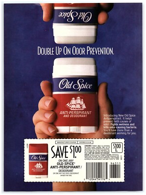 1992 Old Spice Print Ad, Antiperspirant Deodorant Double Up Prevention ...
