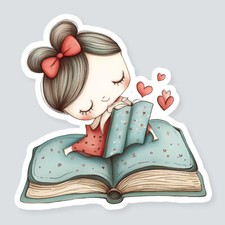 Cute Girl  Books Vinyl Sticker - Perfect for Bookworms SIZE 5"