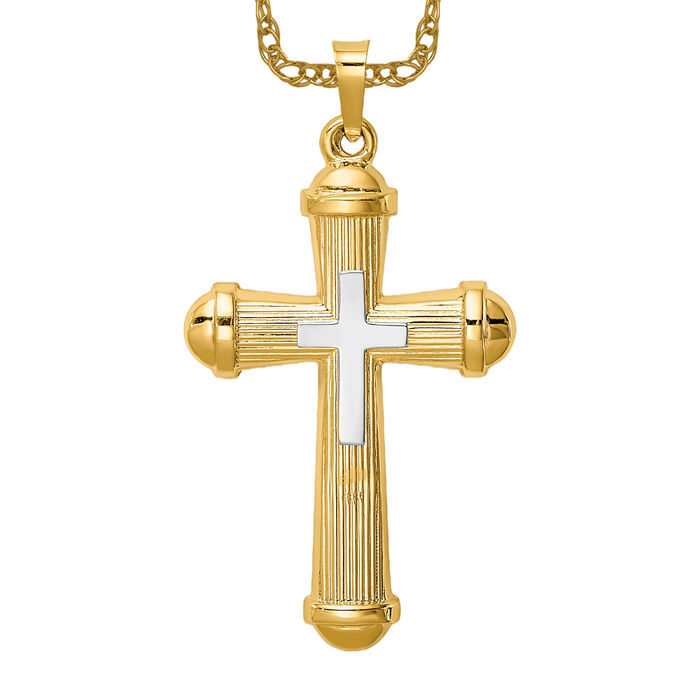 14K Solid Two Tone Gold Cross Necklace | eBay