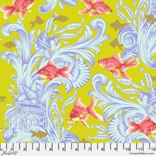 Fat Quarter Free Spirit Tula Pink "Besties" Treading Water Clover Fish Metallic