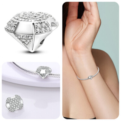 Genuine Sterling silver 925 Engagement Wedding Ring Diamond Stone Rock Charm