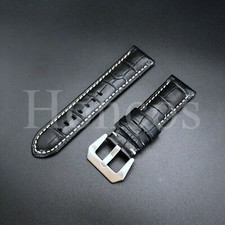 20 22 24 26 MM Black/White Leather Alligator Watch Band Strap Fits for Rolex SIL