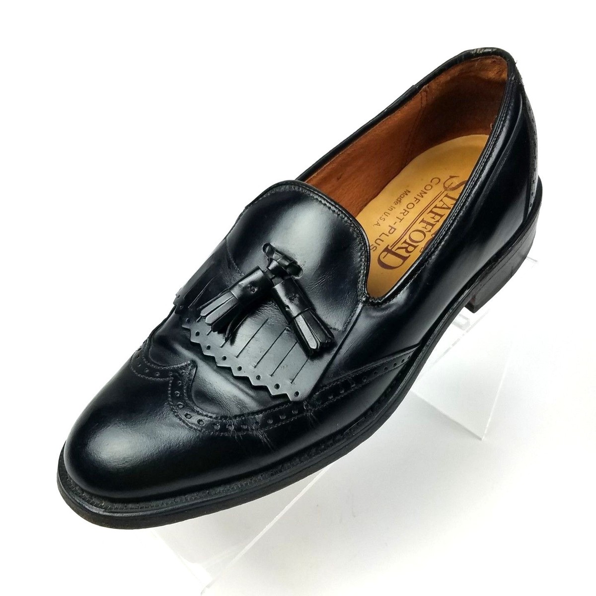 Stafford Men\'s Black Leather Tassel Size 7.5 D Slip On Loafers Shoes Stafford Loafer Black Casual Shoes for Men for sale | eBay main image 3
