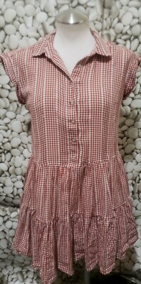 Lou & Grey for LOFT Dress Womens Size XS Gingham Button Cotton Short Sleeve