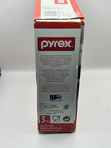NEW Pyrex Glass Pie Plates PACK OF 3 9.5in Freezer Oven Safe USA Made SEALED BOX - Picture 11 of 24