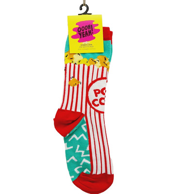 Women Boy Sock Crew YEAH! Popcorn Movie Box Buttered Theater Stripe Red NWT NEW