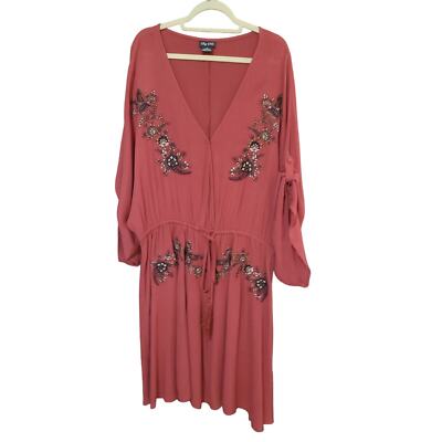 City Chic Dress Casual Embroidered Plus 20 Roll Tab Dolman Stye Sleeve V  Neck | eBay