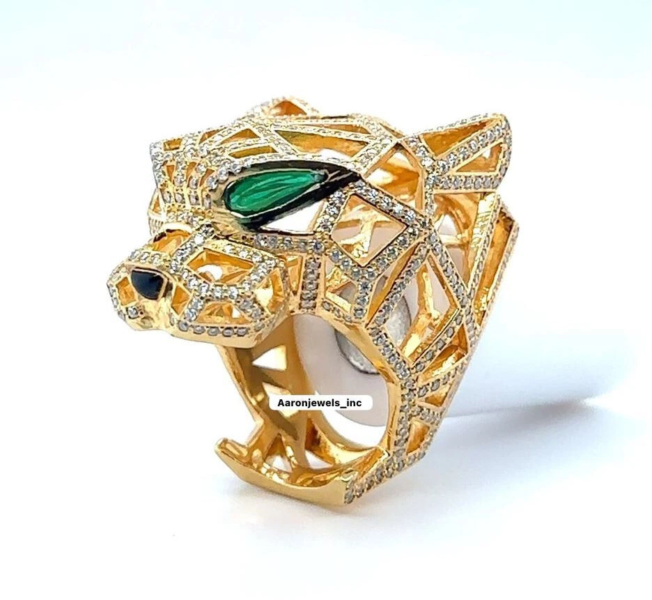 Anillo Para Hombre PANTERA 3.40Ct Moissanita con Esmeralda EN REAL 925 Plata Pass Tester Foto 2 de 4