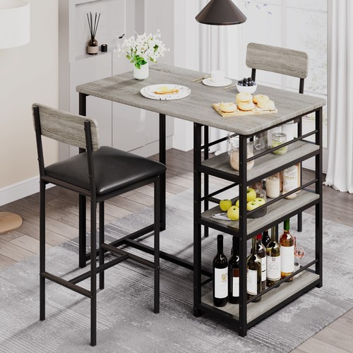 Dining Table Set with 2 Hight Chairs Bar Stools Dinette for Small Space Kitchen - Picture 4 of 55