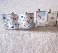 LOVELY VINTAGE STERLING SILVER CUFFLINK LOT OF 2  PAIR BLUE STONES NEEDS POLISH!