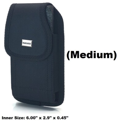 (Medium) Rugged Cell Phone Vertical Pouch w/Metal Clip and Belt Loop Holster