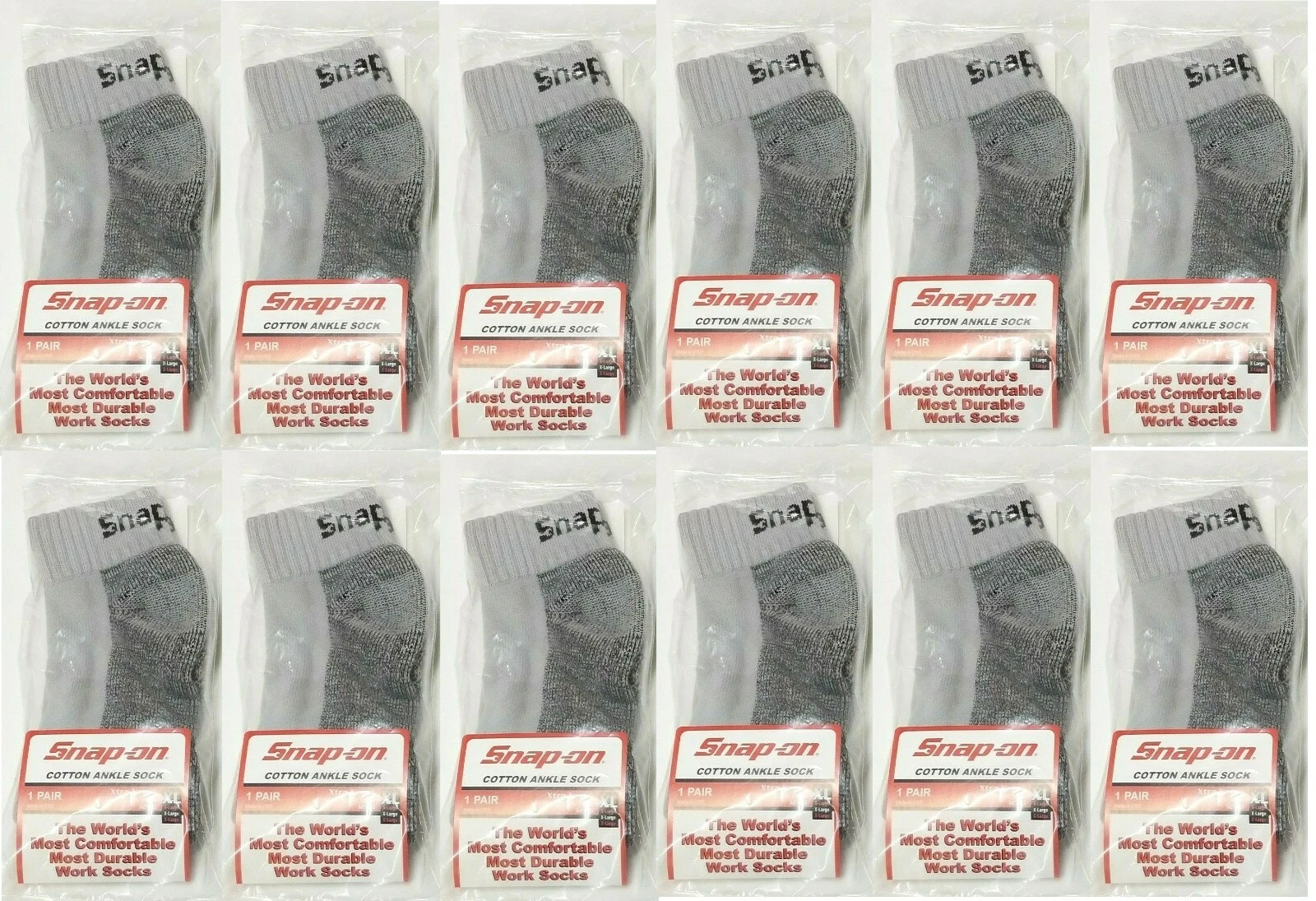 12 PAIRS Men's GRAY Snap-On Ankle Socks X-LARGE *FREE SHIPPING* MADE IN USA *NEW