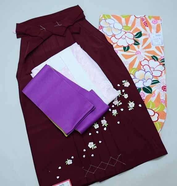 Furisode Kimono & Hakama & Obi sash set L Size Brand New Red
