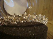 David's Bridal TIARA Headpiece Collection Silver, Shallow CRYS/ RSTN  Pearl
