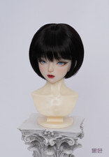 BJD Doll 1/3 8-9 Wig Bob Short Hair Straight Bangs Pageboy Style for Girl Black