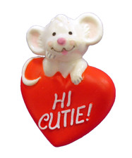Hallmark PIN Valentines Vintage MOUSE HEART Hi Cutie WHITE 1981 Holiday Brooch