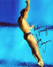 Greg Louganis swimmer autographed photo signed 8x10 #4 wrote believe in yourself