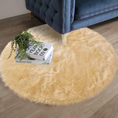 Faux Fur Sheepskin Fluffy Area Rugs Round Shaggy Carpet For Bedroom Living room - Picture 53 of 74