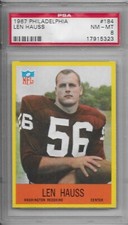1967 PHILADELPHIA FOOTBALL RC Len Hauss #184 PSA 8 NM-MT Washington Redskins