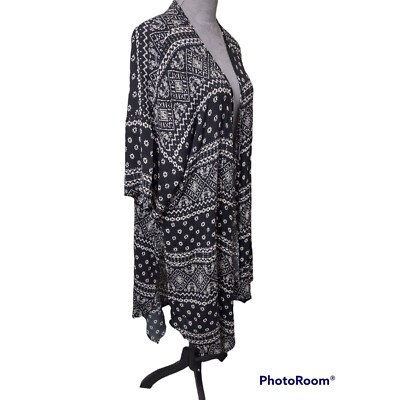 Blush Womens Open Front Duster Swim Cover-Up Black White Lightweight Rayon  Small