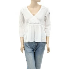 Odd Molly Anthropologie Lace Ruffle Wrap Blouse Top White Cotton S-1 NEW 260129