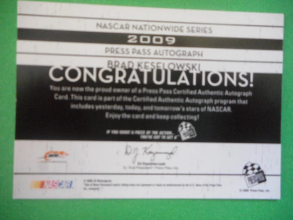 Brad Keselowski 2009 PP Authentics #88 NAVY JRM Chevy RC Auto Card MT Hologram - Image 3 of 3